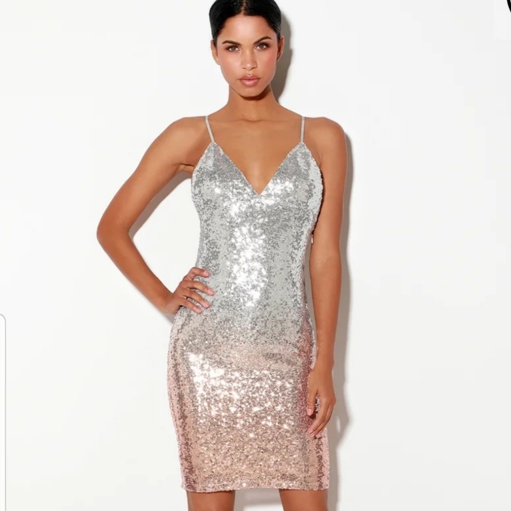 Silver & Rose gold Sequin Midi dress